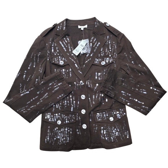 Cache Jackets & Blazers - Cache Brown Sequins Embellished Military‎ Style Blazer Jacket Size 6